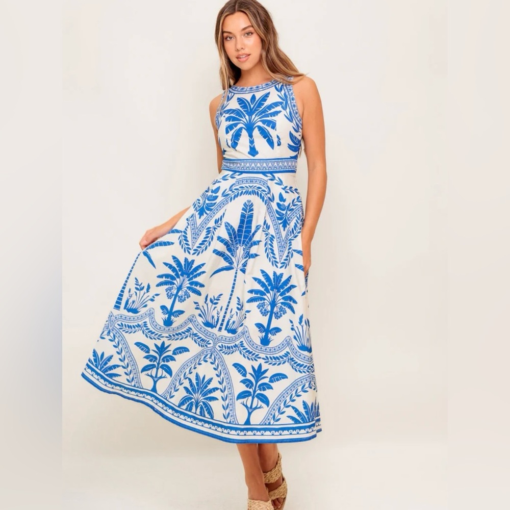 Flying Tomato Blue and White Midi Dress